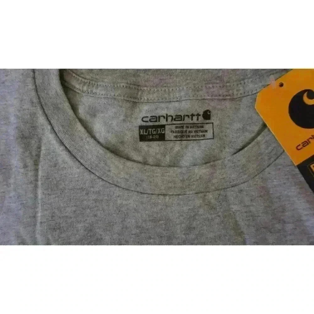 NWT Carhartt Kids' Heather Gray Short Sleeve Pocket T-Shirt, Size XL (18/20) - Picture 3 of 11